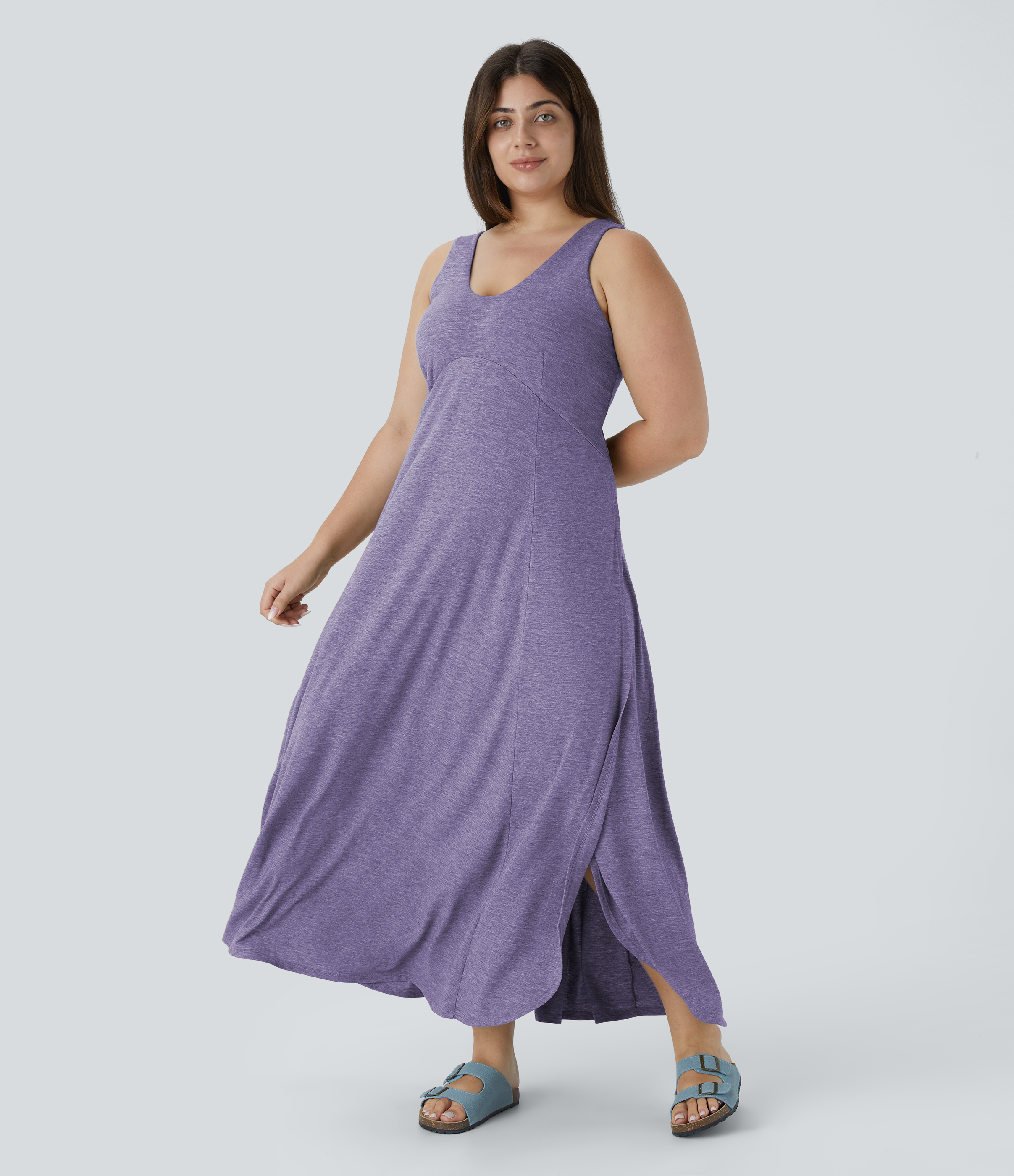 U Neck Flowy Maxi Casual Plus Size Tank Dress