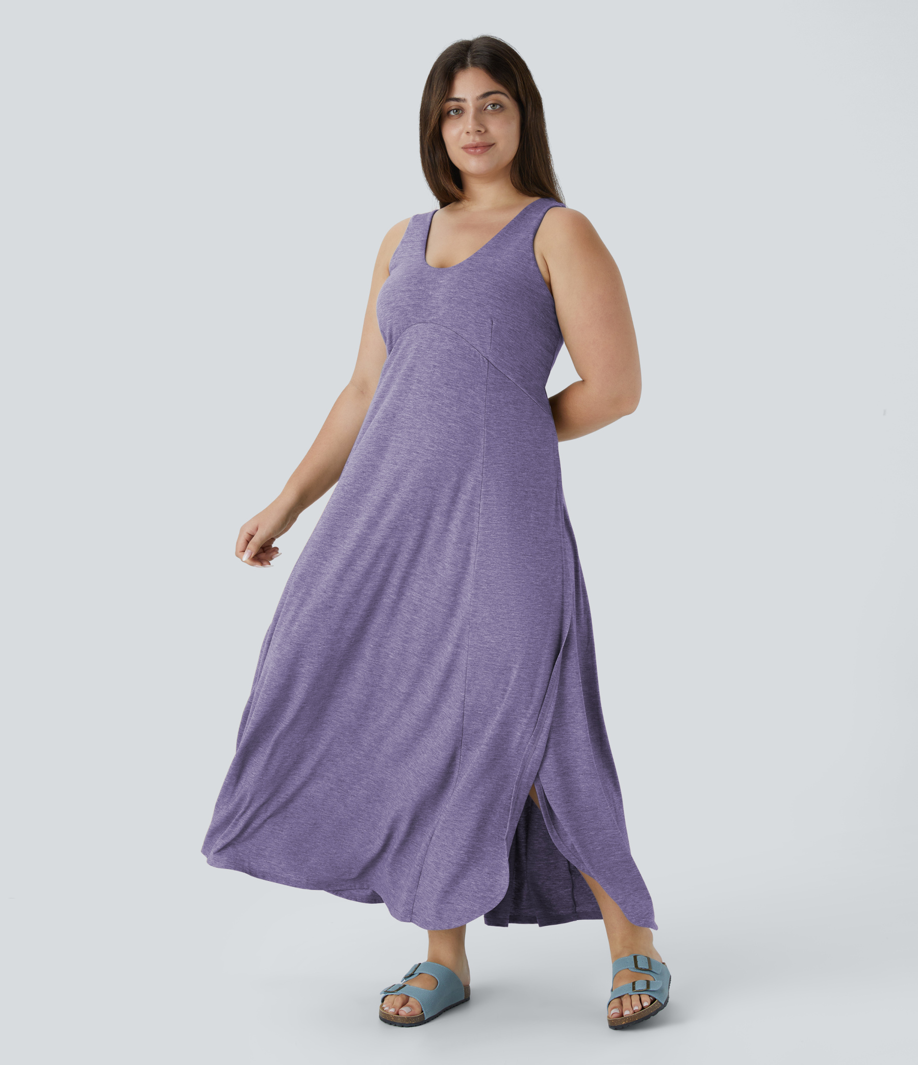 U Neck Flowy Maxi Casual Plus Size Tank Dress