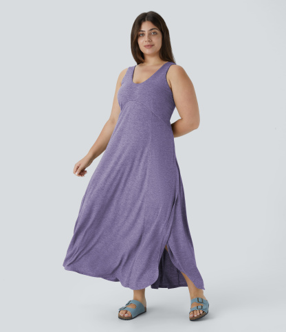 U Neck Flowy Maxi Casual Plus Size Tank Dress