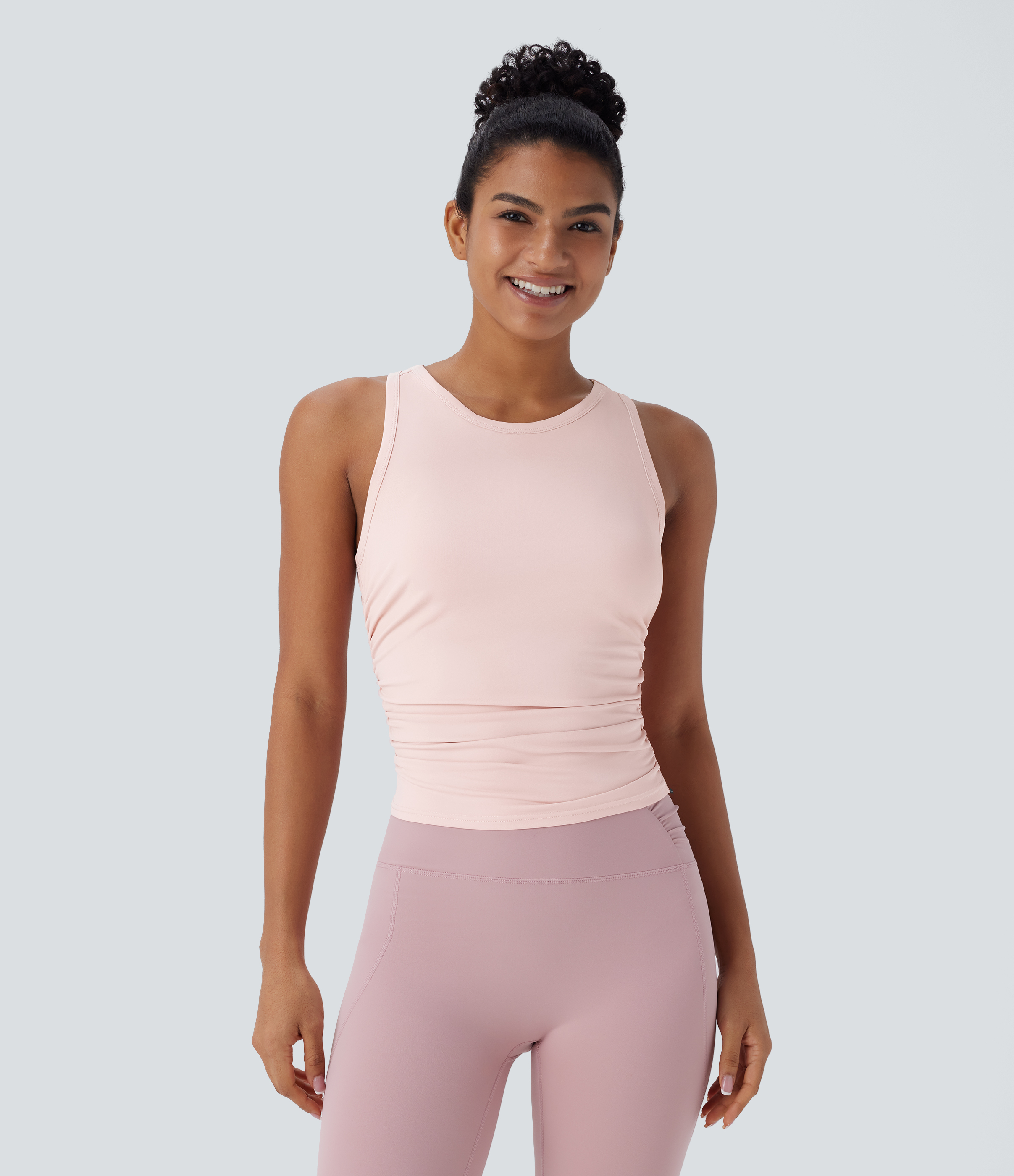 Round Neck Racerback Ruched Yoga Tank Top