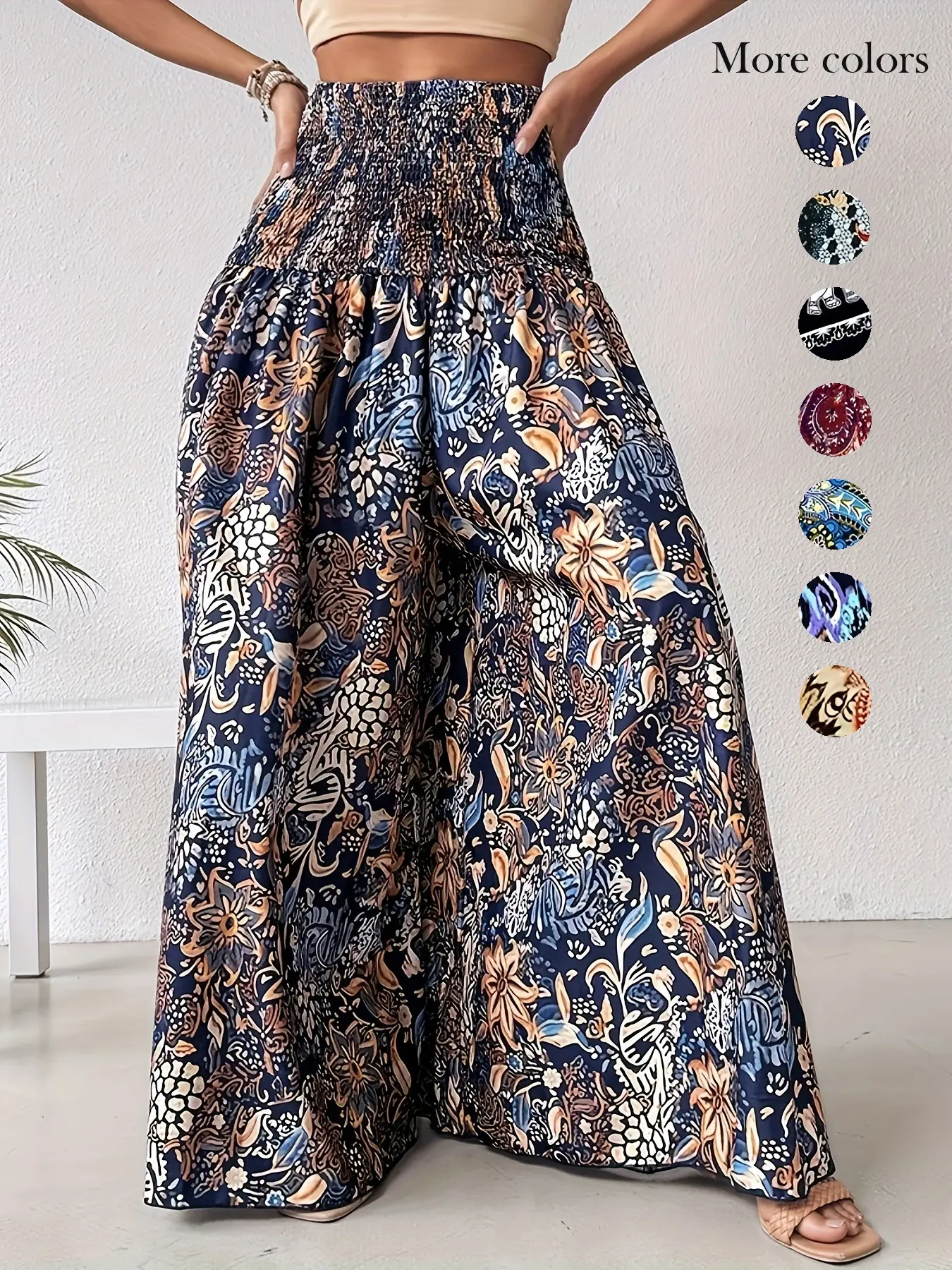 Women's Ethnic Pattern High Waist Wide Leg Pants