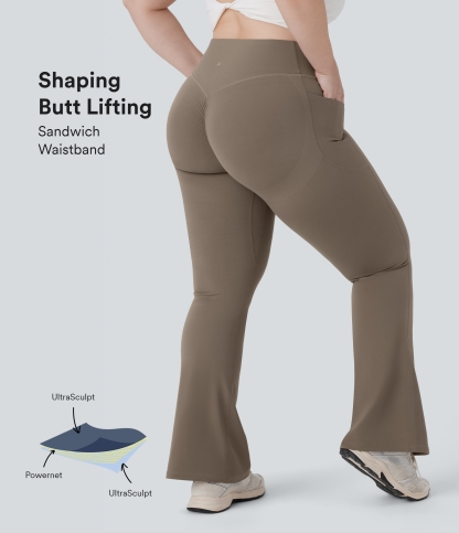 High Waisted Scrunch Butt Lifting Tummy Control Pocket Shaping Yoga Bootcut Plus Size Leggings