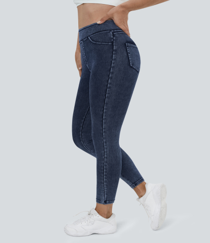 High Waisted Pocket Denim Plus Size Casual Leggings