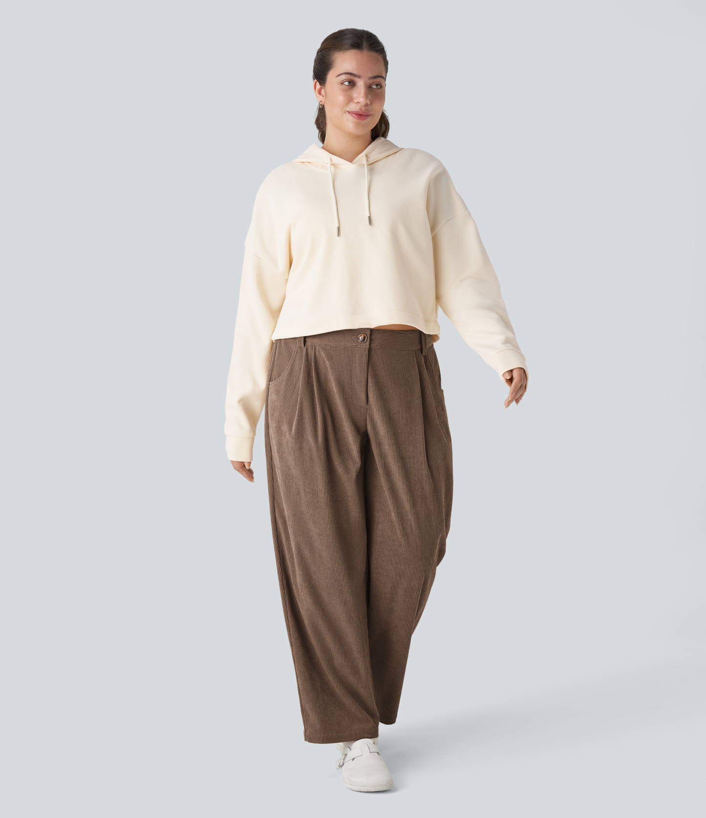 Mid Rise Zipper Pocket Plus Size Corduroy Casual Pants