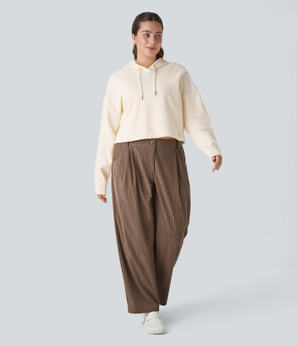 Mid Rise Zipper Pocket Plus Size Corduroy Casual Pants