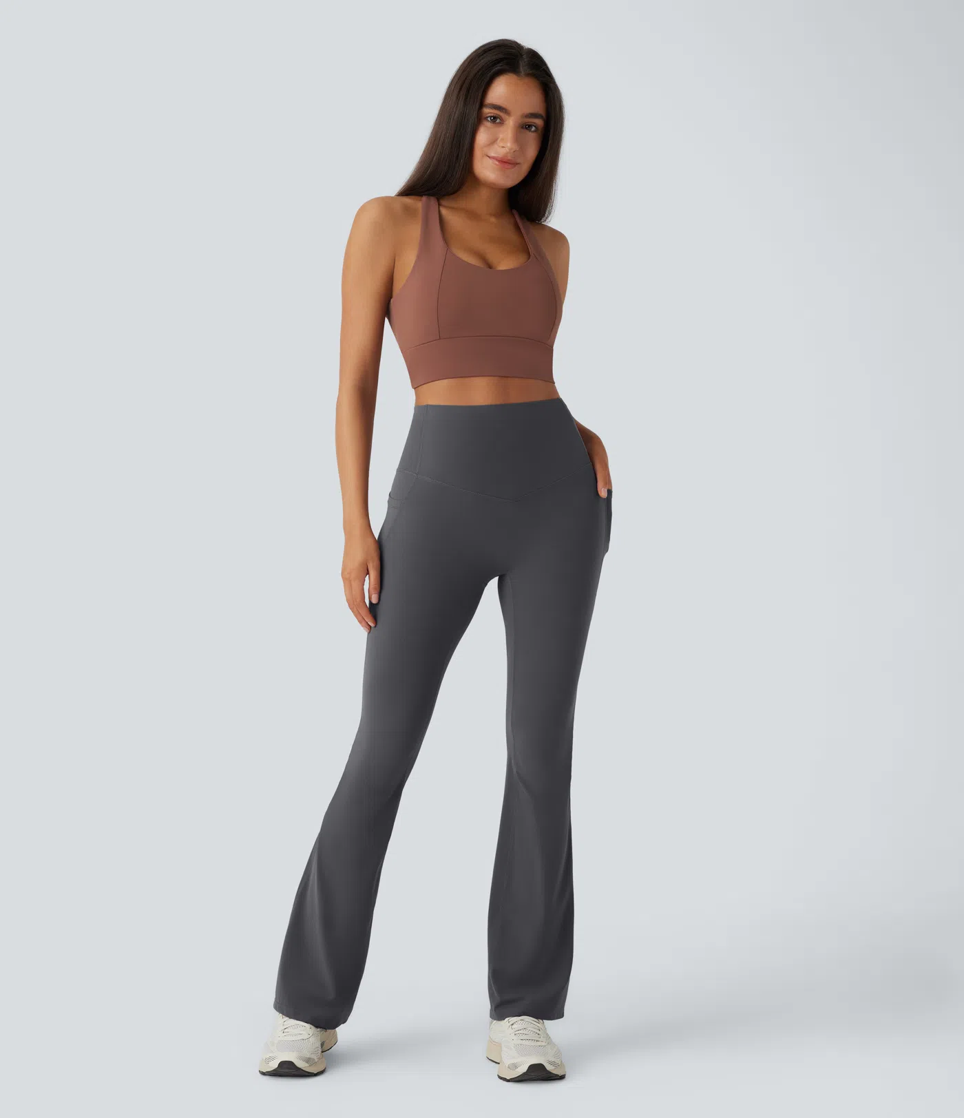 High Waisted Tummy Control Pocket Shaping Yoga Bootcut Leggings