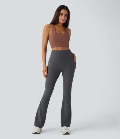 High Waisted Tummy Control Pocket Shaping Yoga Bootcut Leggings