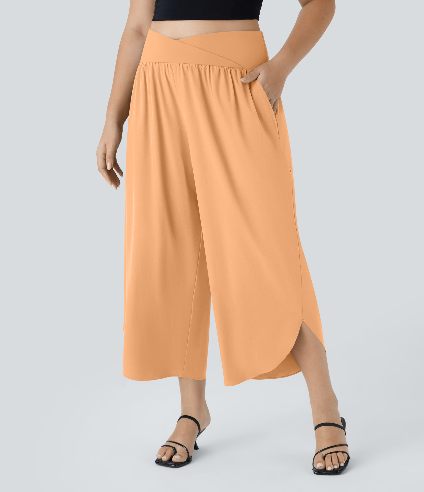 High Waisted Crossover Pocket Quick Dry Plus Size Pants