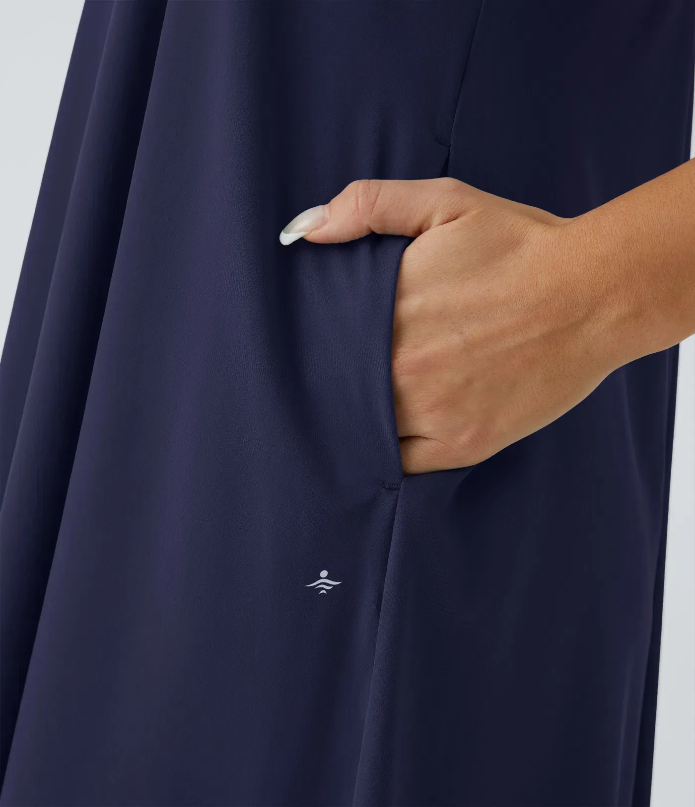 Backless Side-Pocket High-Low Hem Flowy Mid-Length Quick-Drying Casual Dress