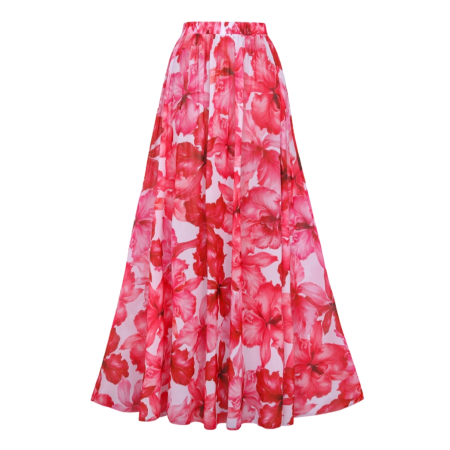 Cutout Flower Print One Piece Swimsuit and Skirt Flaxmaker