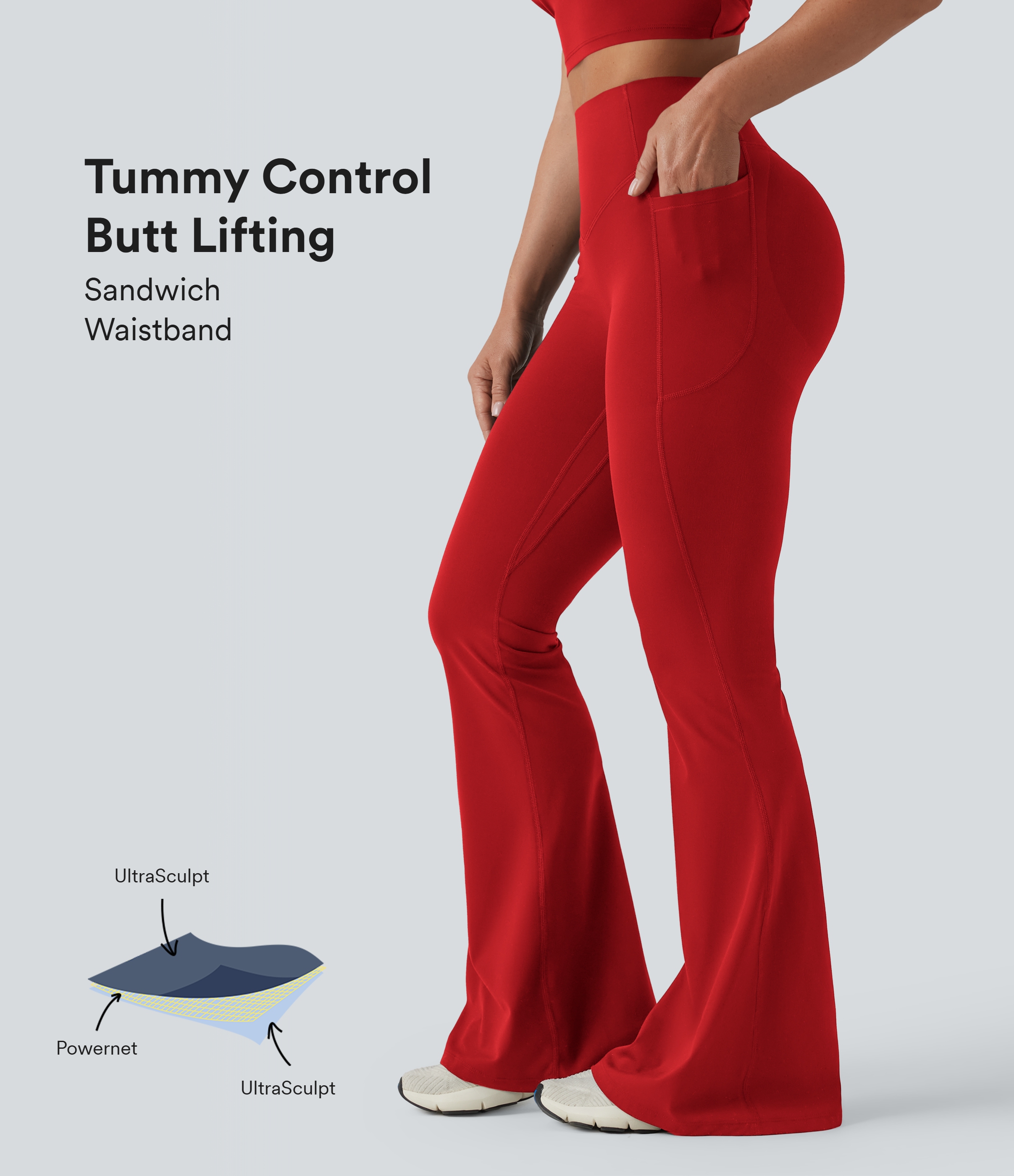 High Waisted Scrunch Butt Lifting Tummy Control Shaping Yoga Flare Leggings with Pockets