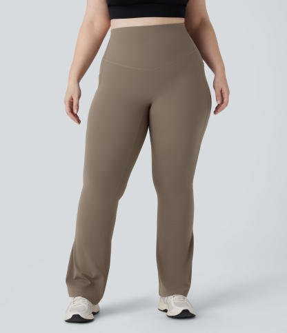 High Waisted Tummy Control Pocket Shaping Yoga Bootcut Plus Size Leggings