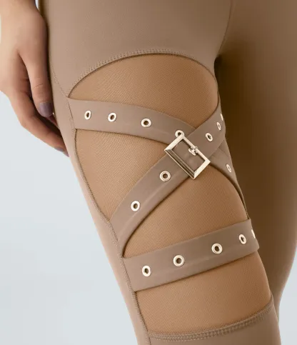 DayStretch High Waisted Crossover Contrast Mesh Decorative Buckle Yoga Leggings