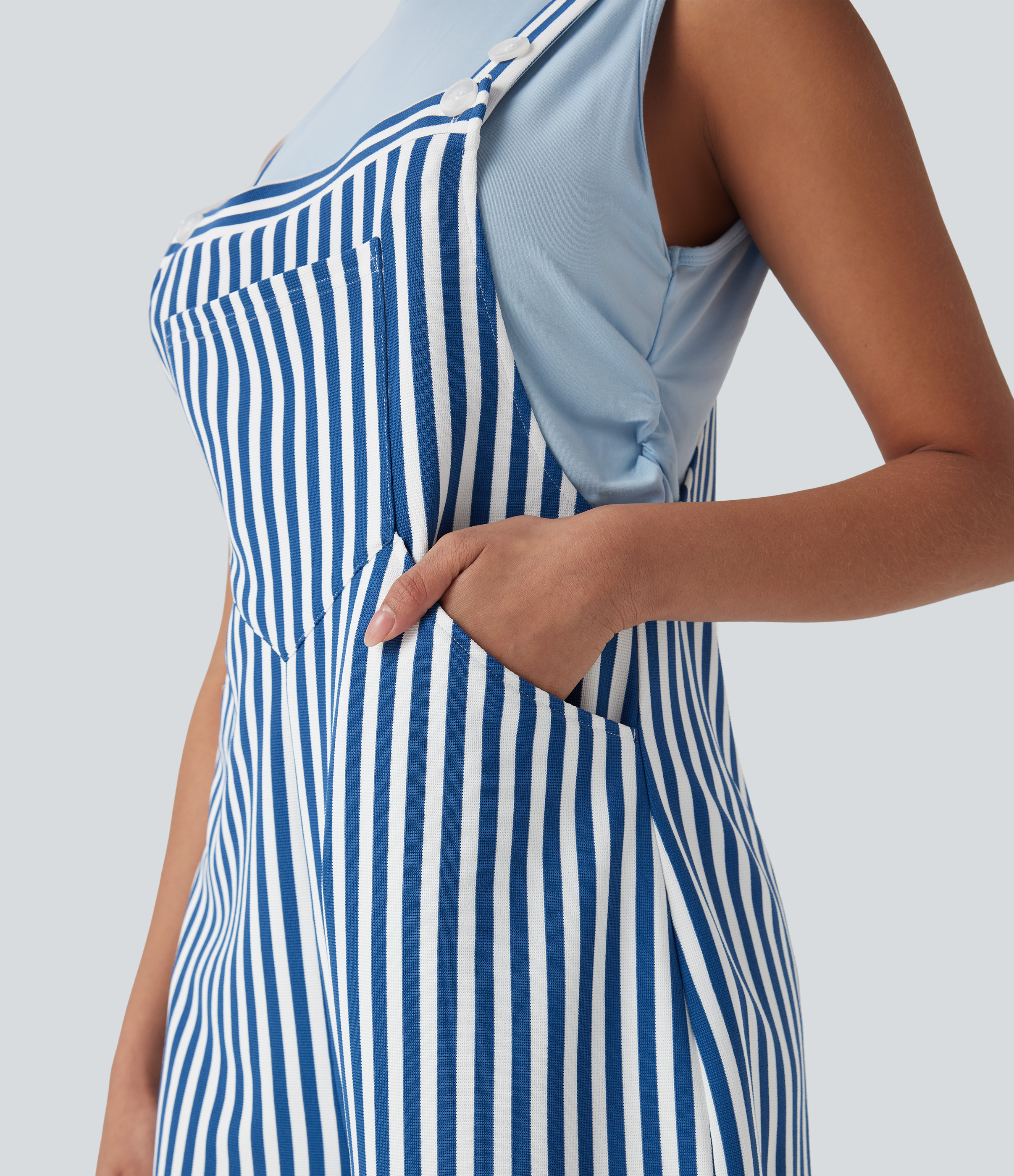 Pockets Stripe Waffle Overalls