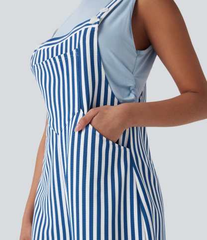 Pockets Stripe Waffle Overalls