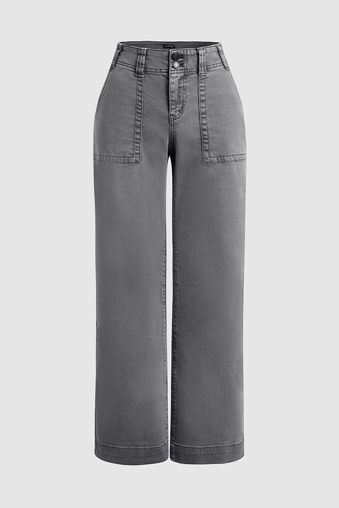 Double Button Mid Waist Straight Leg Pants