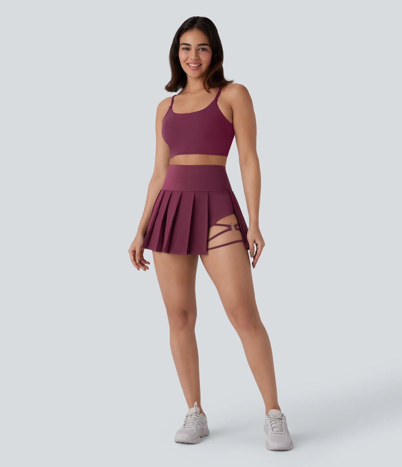 High Waisted Pleated 2-in-1 Side & Pocket Asymmetric Hem Quick Dry Mini Dance Skirt