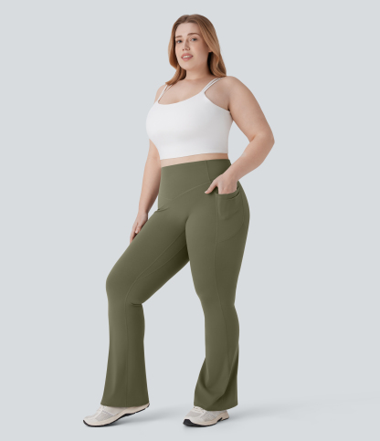 High Waisted Scrunch Butt Lifting Tummy Control Pocket Shaping Yoga Bootcut Plus Size Leggings