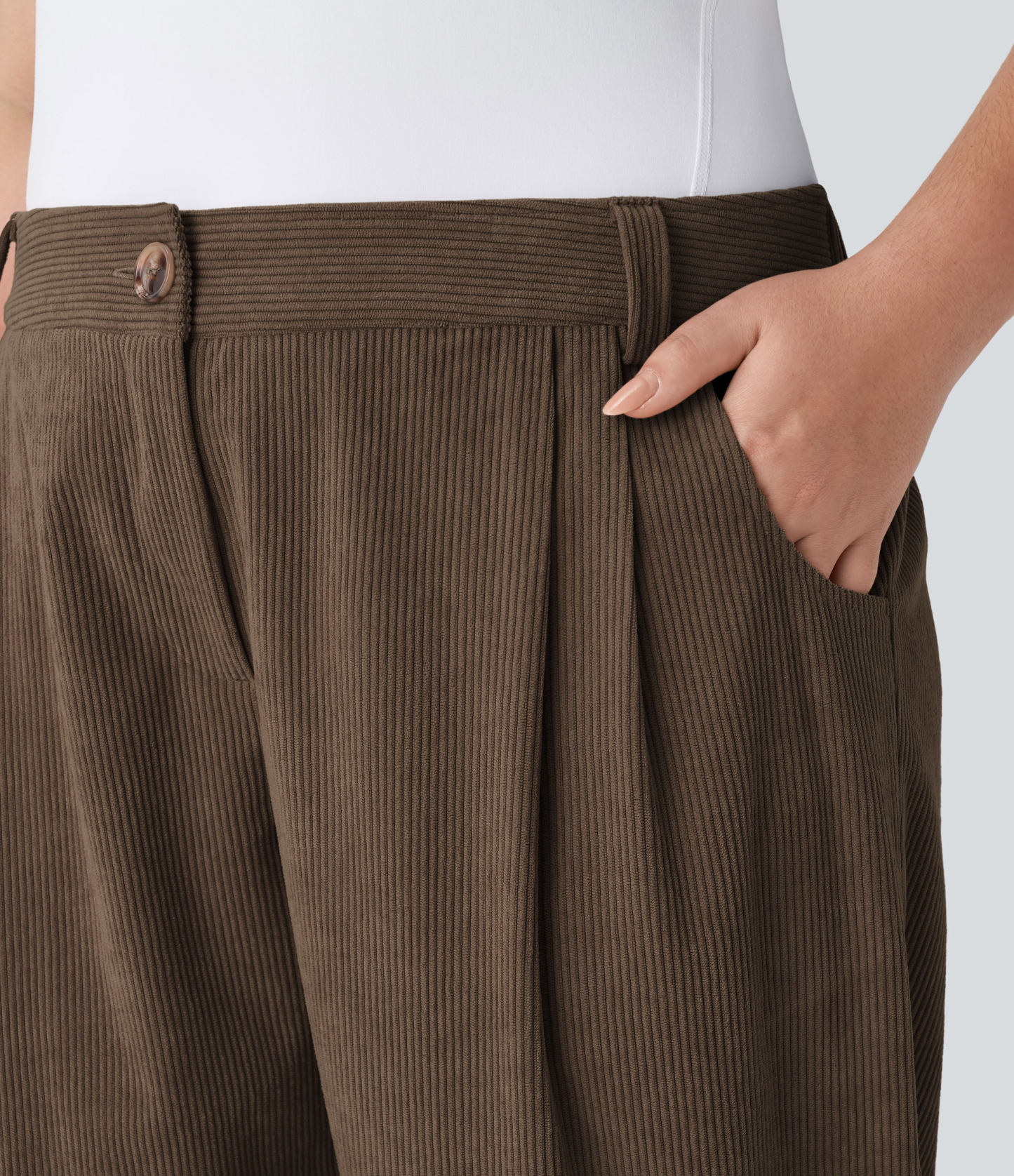 Mid Rise Zipper Pocket Plus Size Corduroy Casual Pants