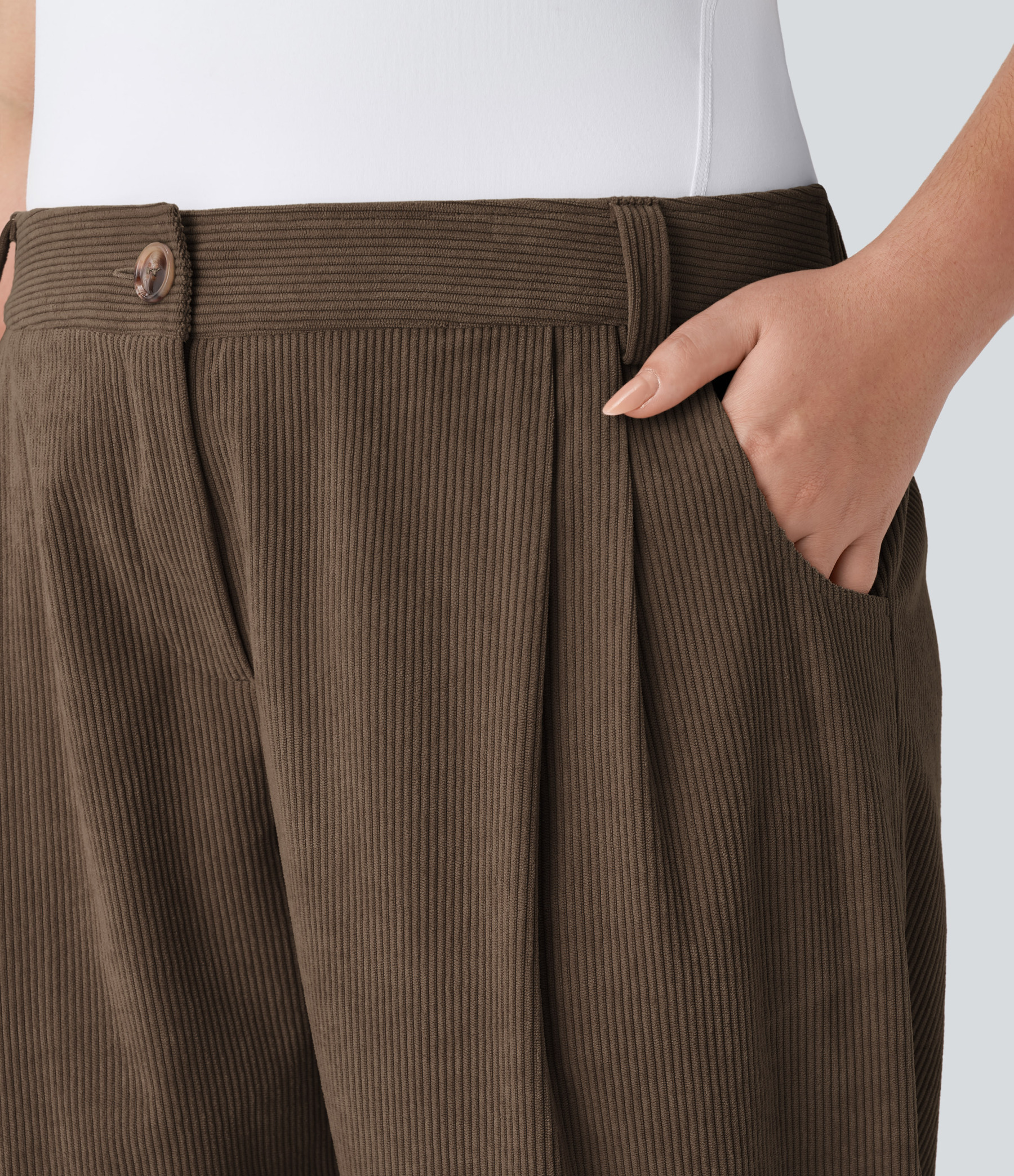 Mid Rise Zipper Pocket Plus Size Corduroy Casual Pants