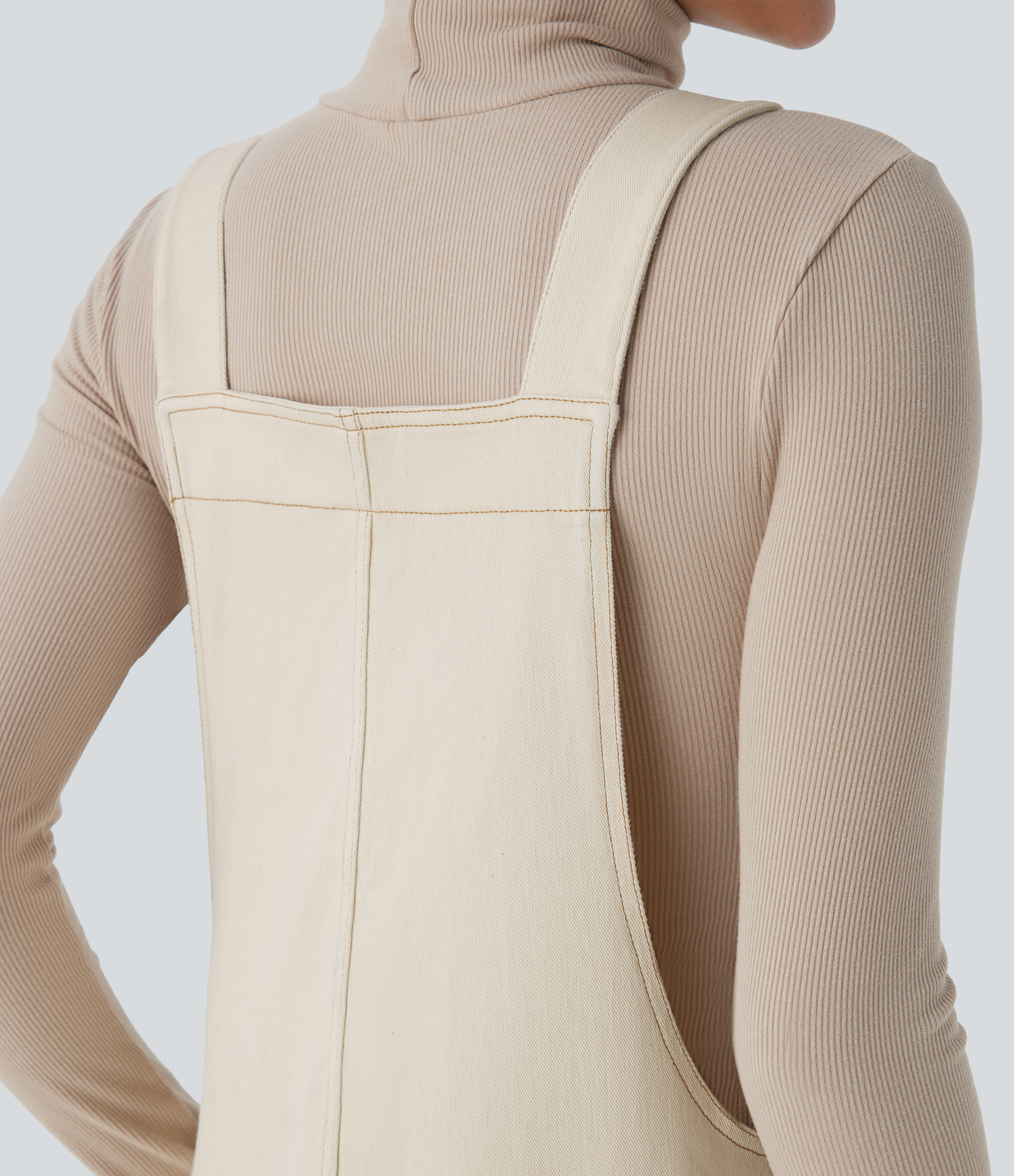 V Neck Pocket Washed Denim Casual Overalls