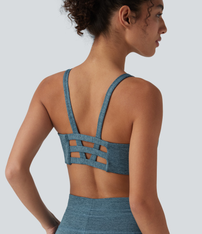 Heathered Low Support U Neck Cut Out Quick Dry  Yoga Sports Bra