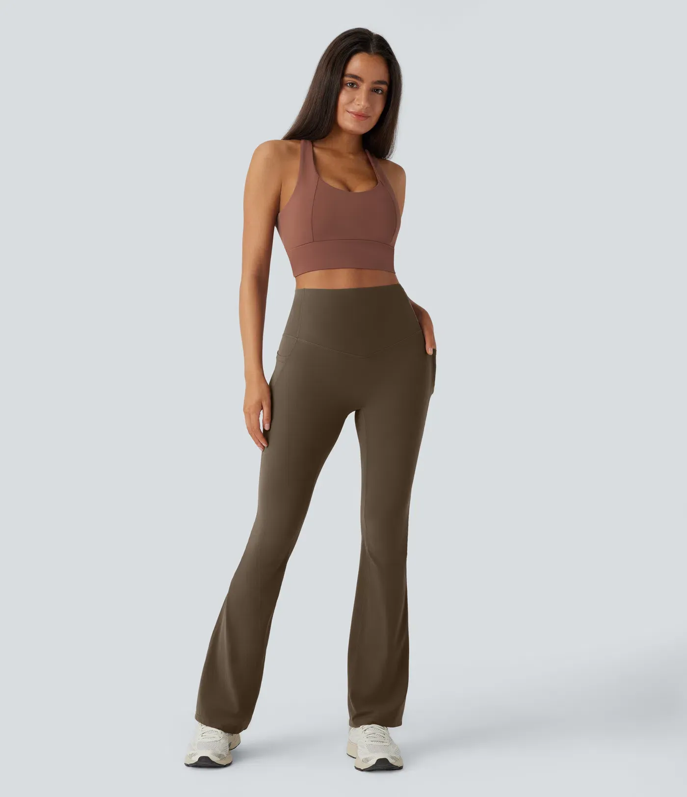 High Waisted Tummy Control Pocket Shaping Yoga Bootcut Leggings