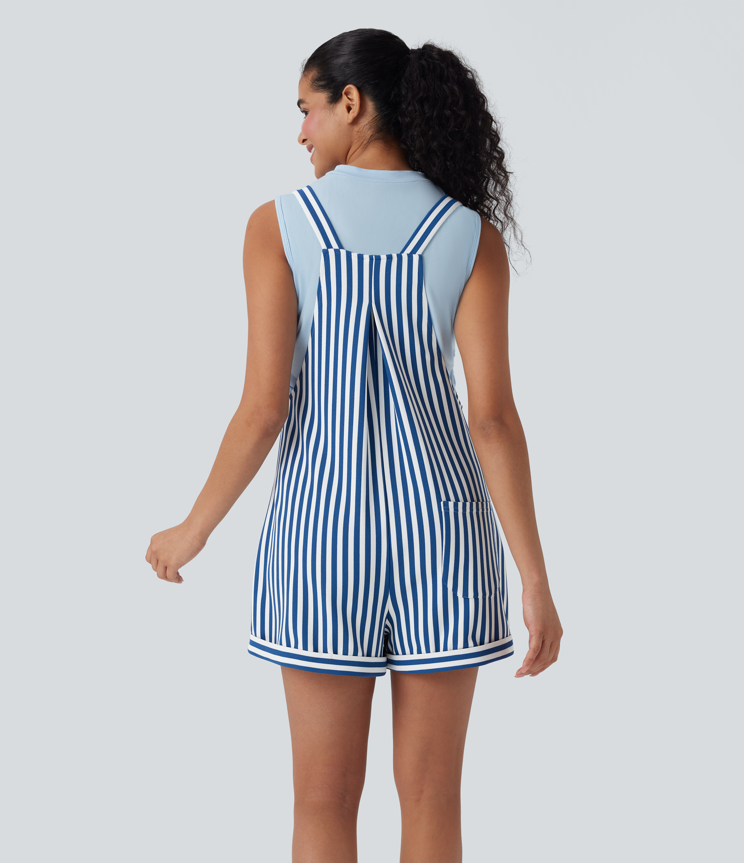 Pockets Stripe Waffle Overalls