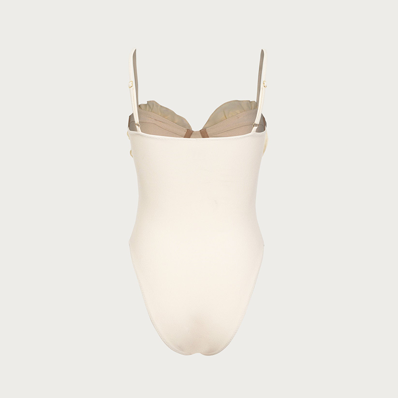 3D Flower Color Block One Piece Swimsuit and Skirt Flaxmaker