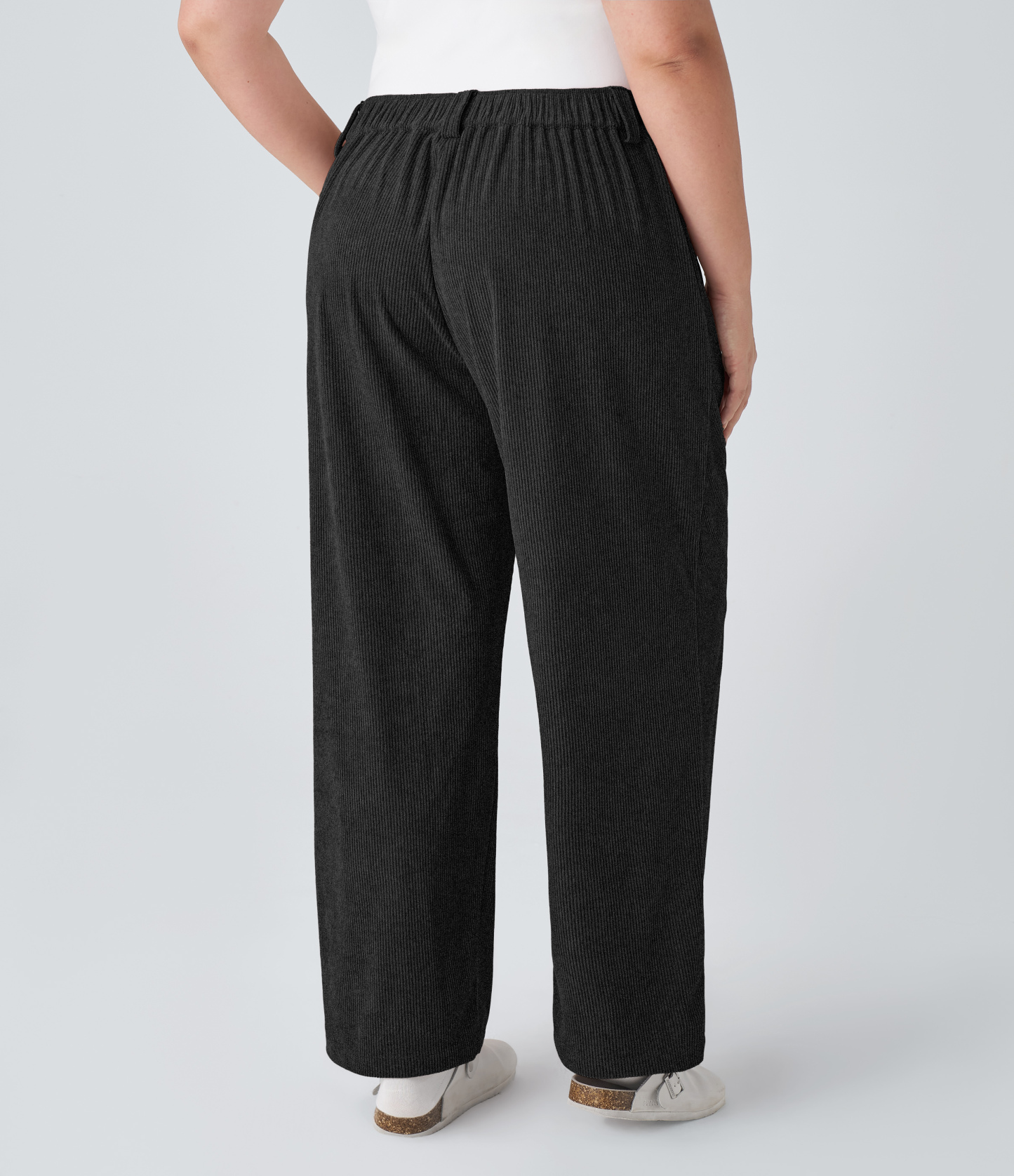 Mid Rise Zipper Pocket Plus Size Corduroy Casual Pants