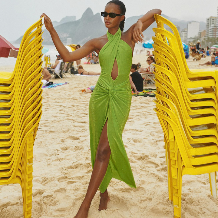 Shiny Texture Pleated Design One Piece Halter Swimsuit and Skirt