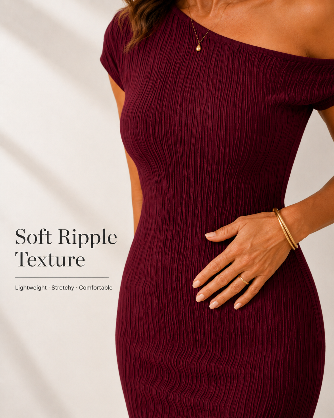 One Shoulder Ripple Bodycon Maxi Dress