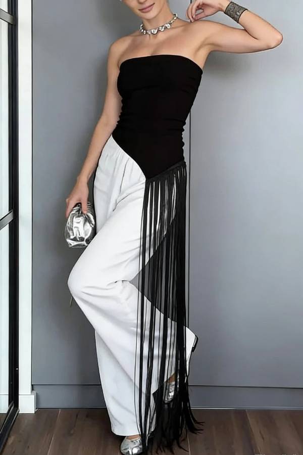 Stylish Sleeveless Off-shoulder Slim-fit Long Tassel Top