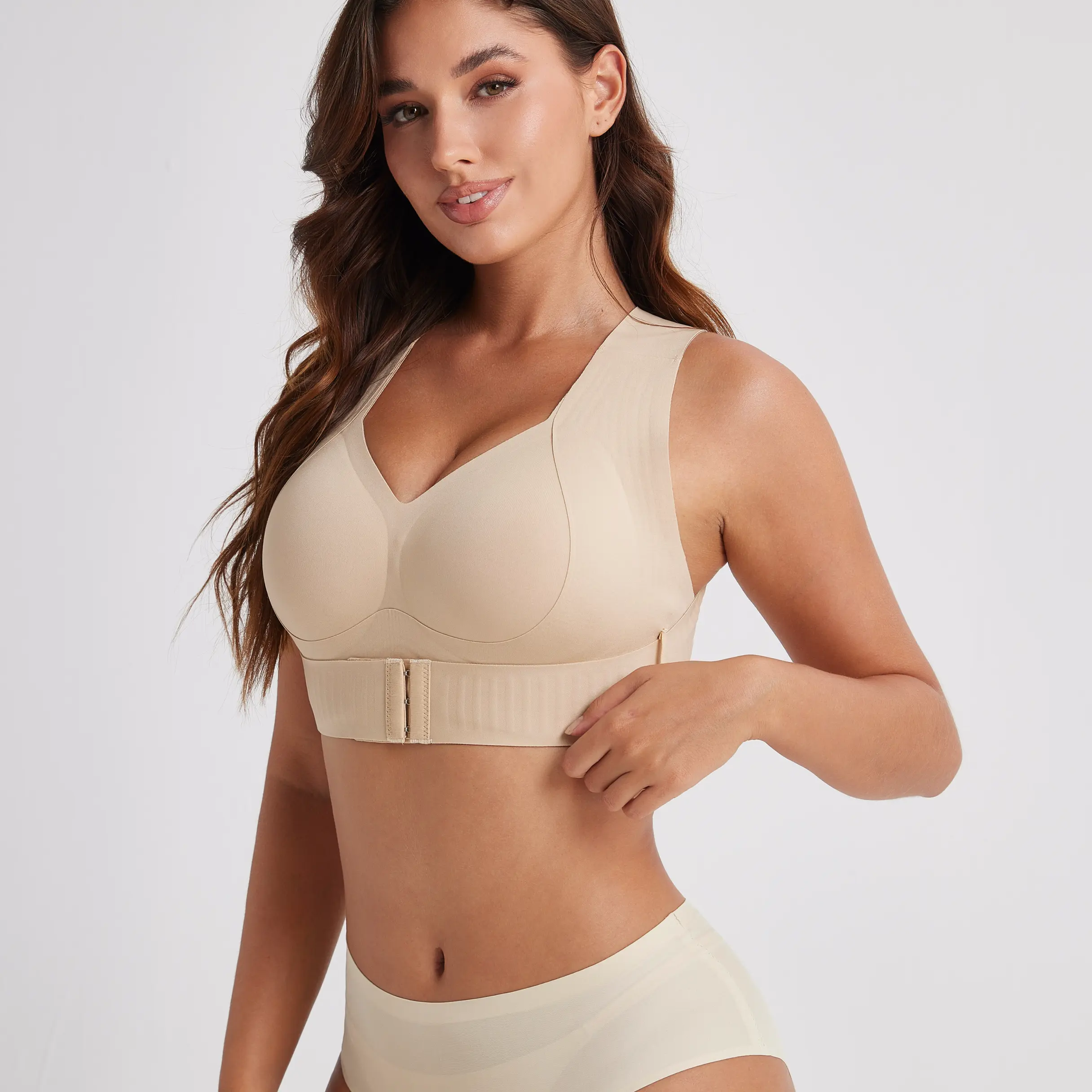 Posture Bra, women’s beige wireless bra, soft breathable non-removable molded cups, yoga fitness sportswear for gym and daily training, summer vibes bra Soft Comfy Bra Seamless Shaping Bras push up bra bras for women minimizer bra jelly bra