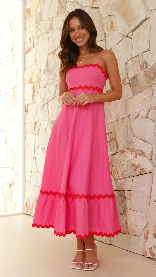 Sling Solid Color Wave Midi Dress
