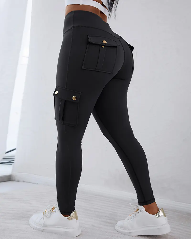 Womens Butt Lifting Leggings with Flap Pockets/ High Waist Tummy Control Workout Cargo Leggings/High Waist Tummy Control Leggings Yoga Pants Gym Sportswear Bottoms