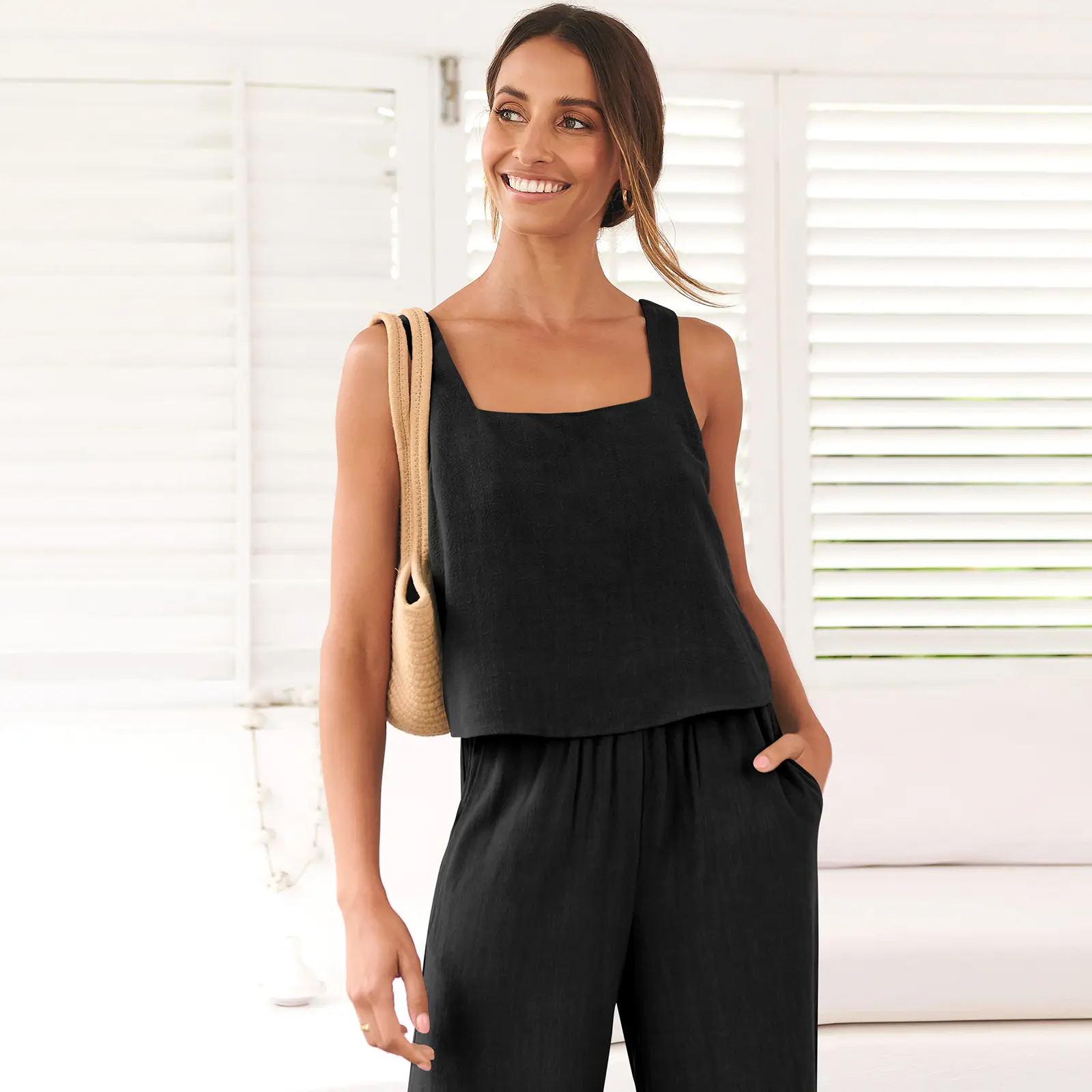 Women's Summer 2 Piece Linen Outfit Set