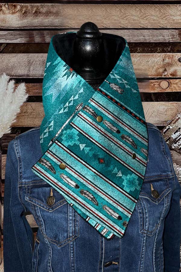 Western Cowboy Blue Aztec Warm Neck Hood
