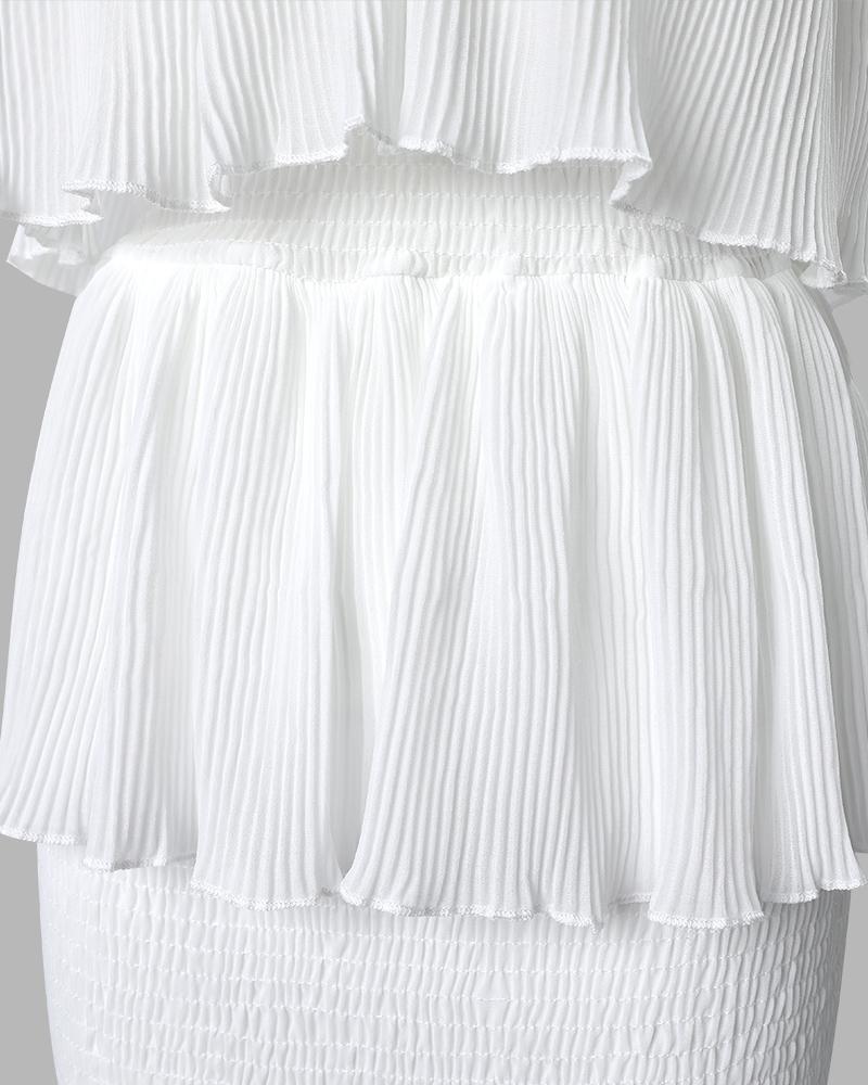 CHICME Women's Bandeau Shirred Ruffle Hem Wedding Guest Layered Sleeveless Dress/sundress Womenswear