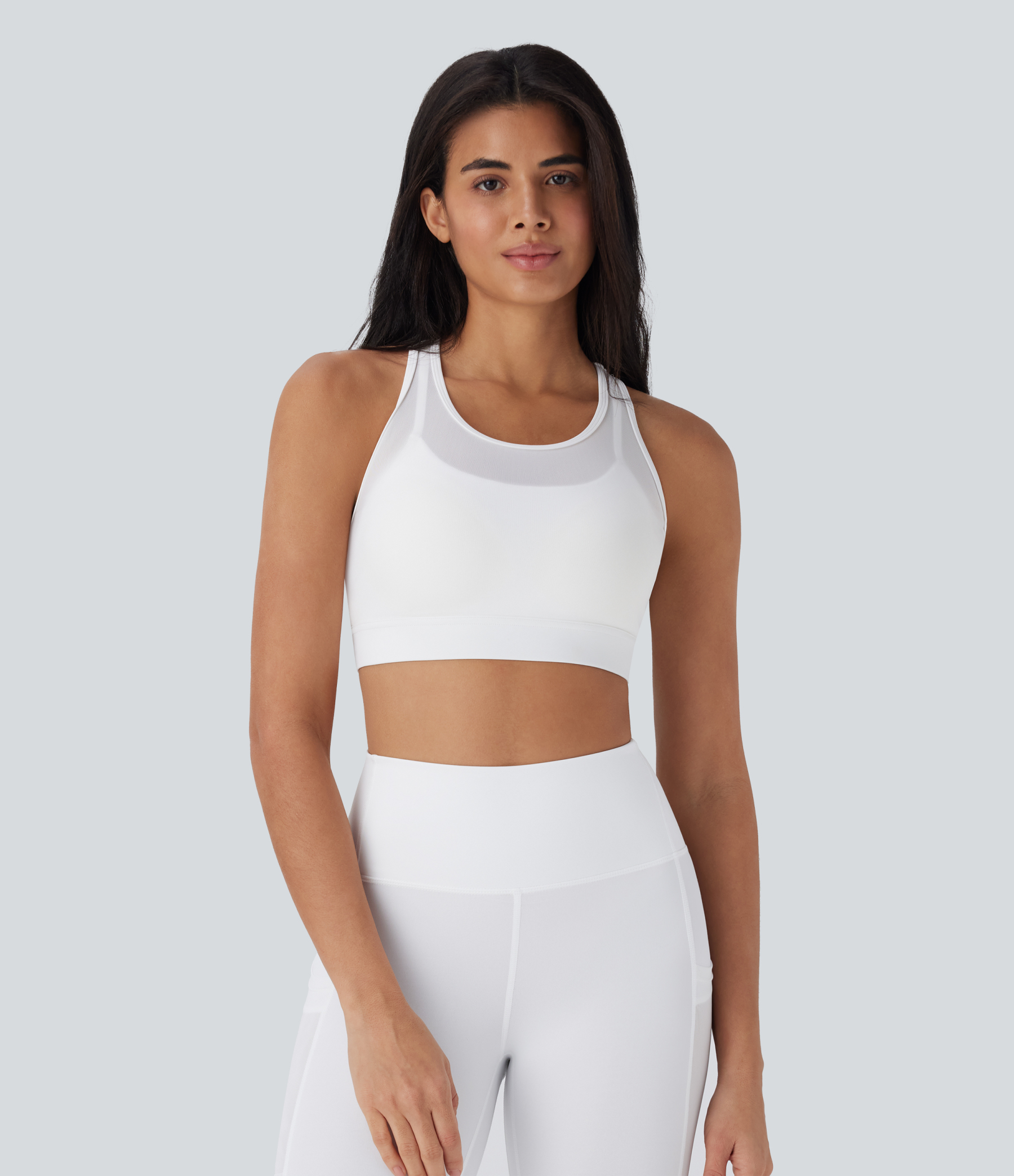 Medium Support Racerback Contrast Mesh Quick Dry Training Sports Bra A-C Cups