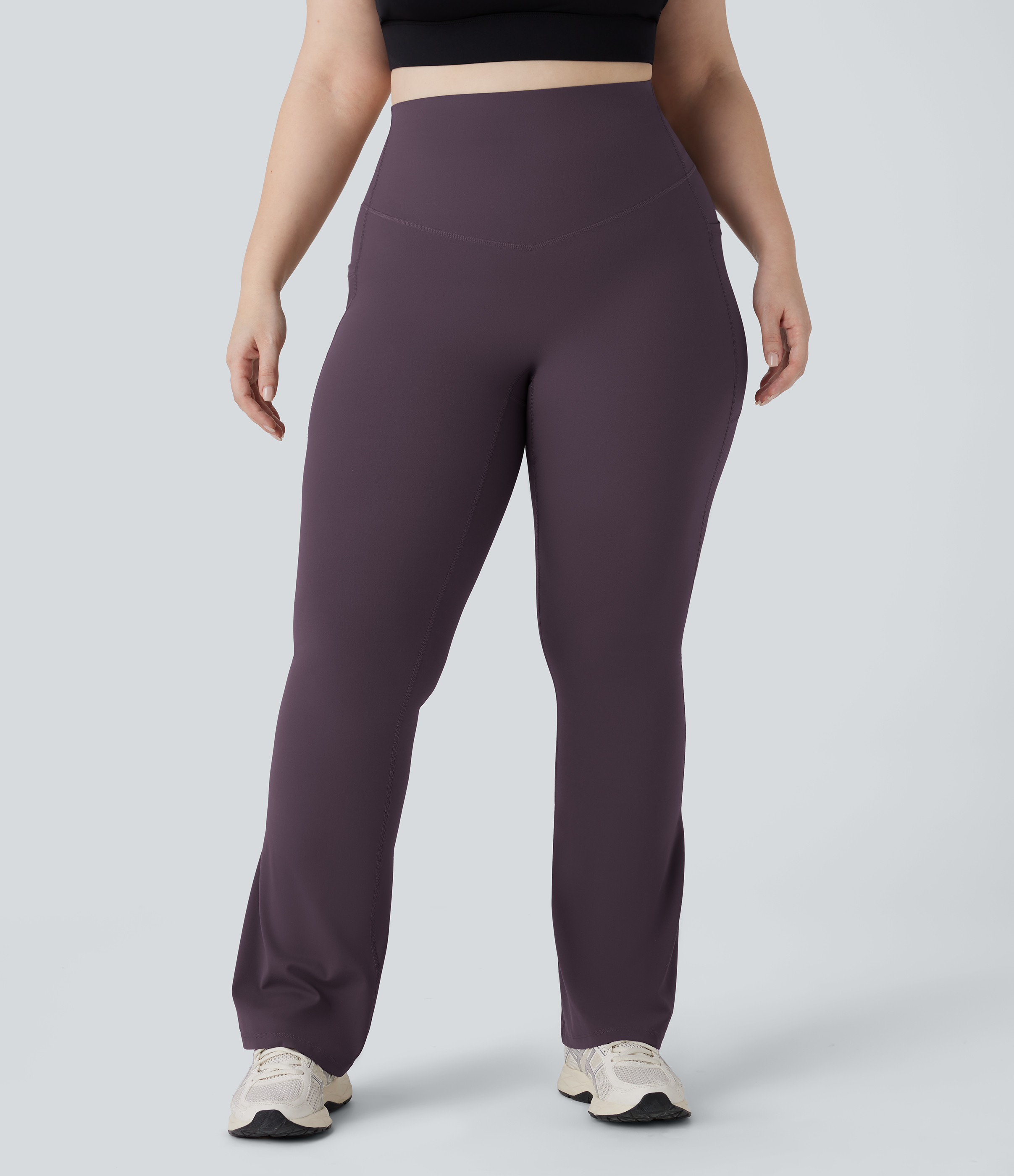High Waisted Tummy Control Pocket Shaping Yoga Bootcut Plus Size Leggings