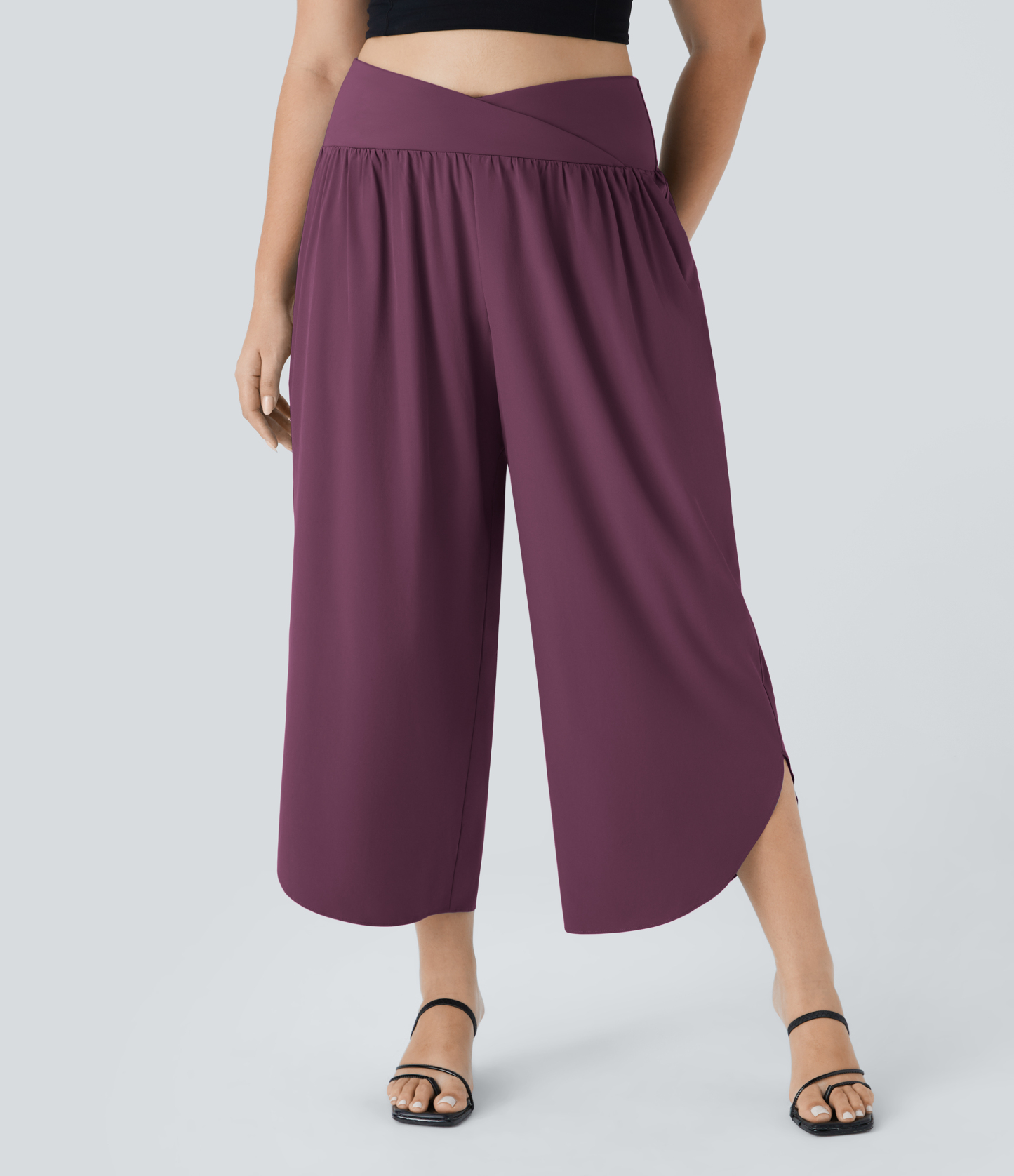 High Waisted Crossover Pocket Quick Dry Plus Size Pants