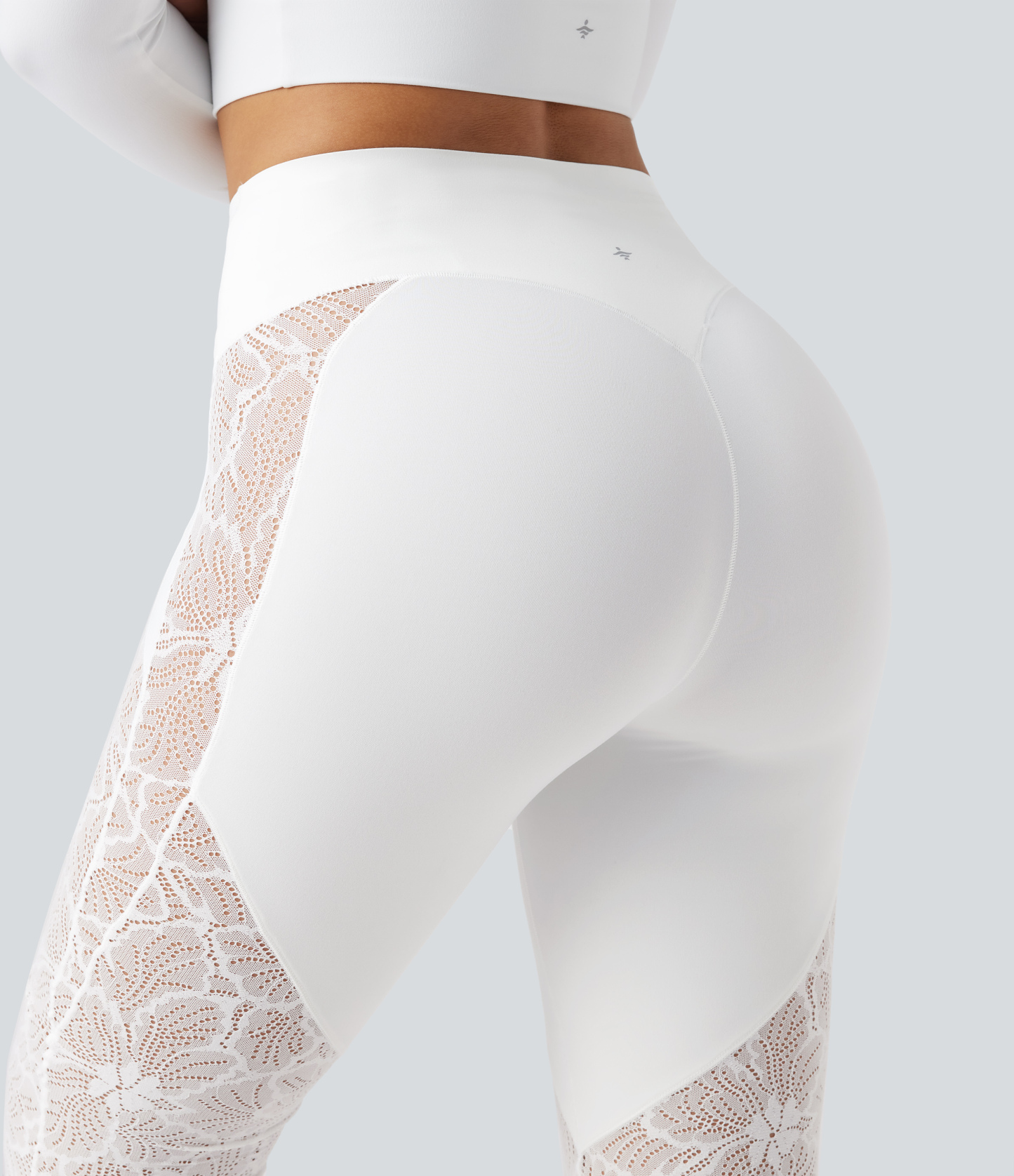 High Waisted Tummy Control Contrast Lace Yoga Flare Leggings with Pocket