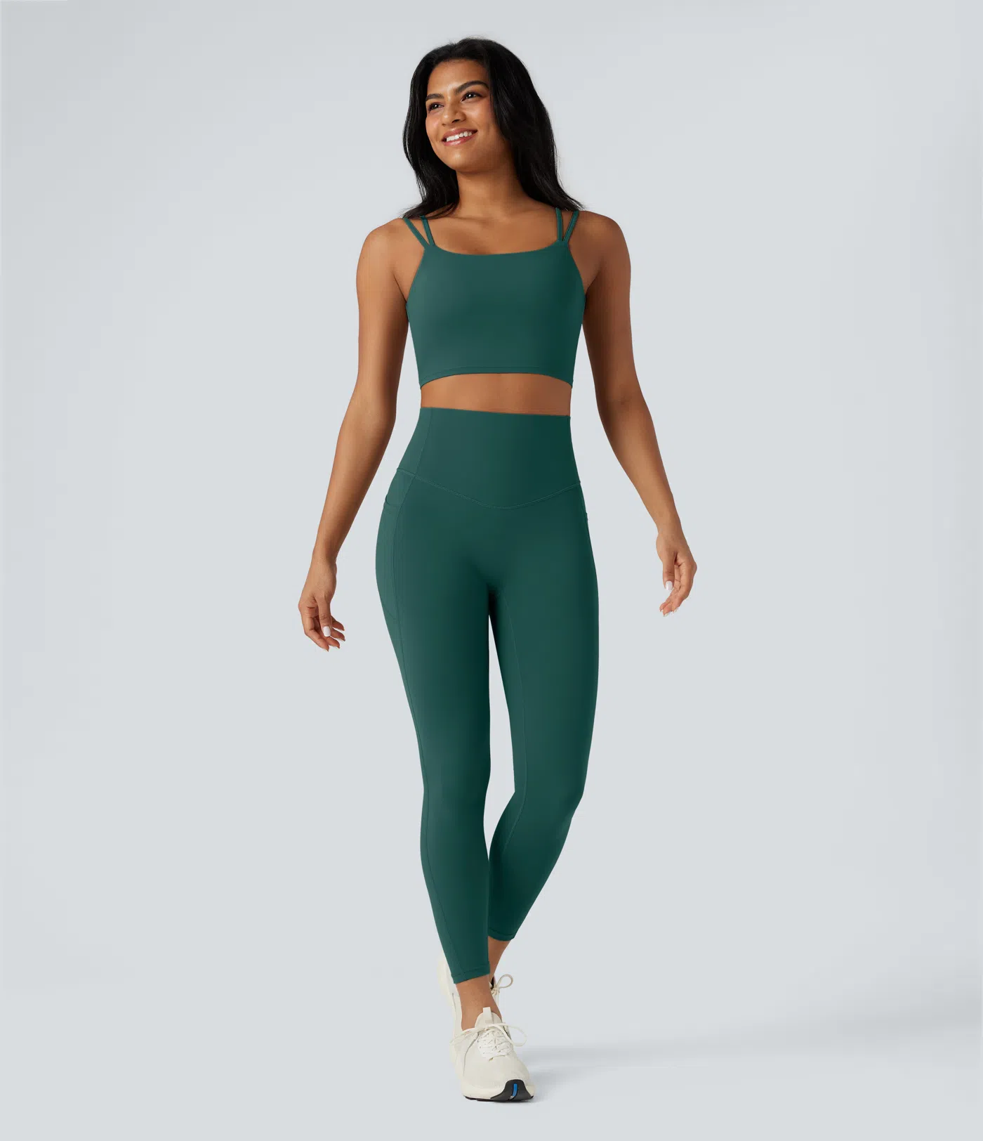 Double-shoulder-strapped, Knot-front, Backless Cropped Yoga Tank Top