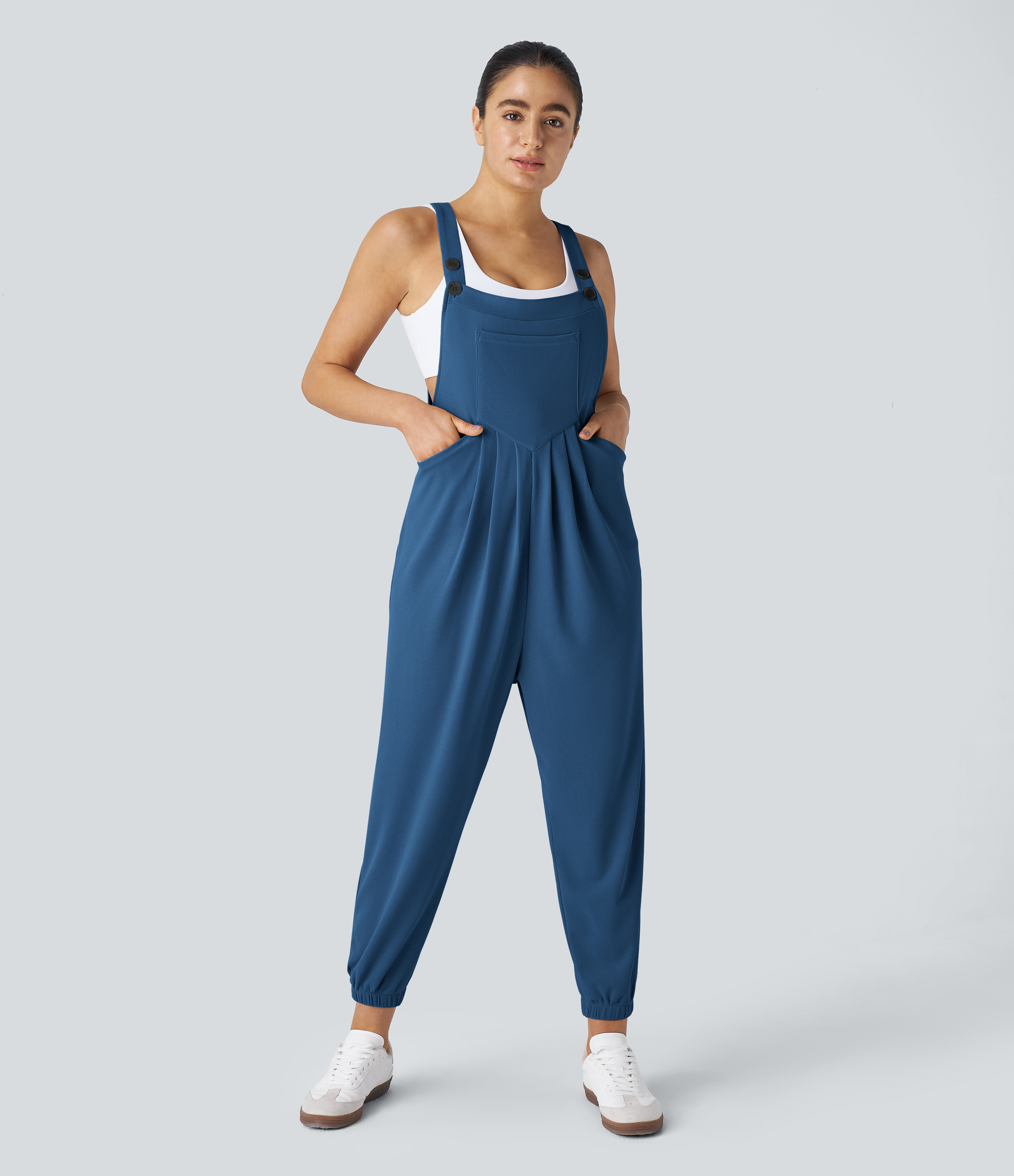 Pockets Waffle Casual Jogger Overalls