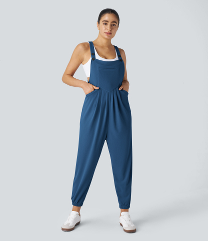Pockets Waffle Casual Jogger Overalls