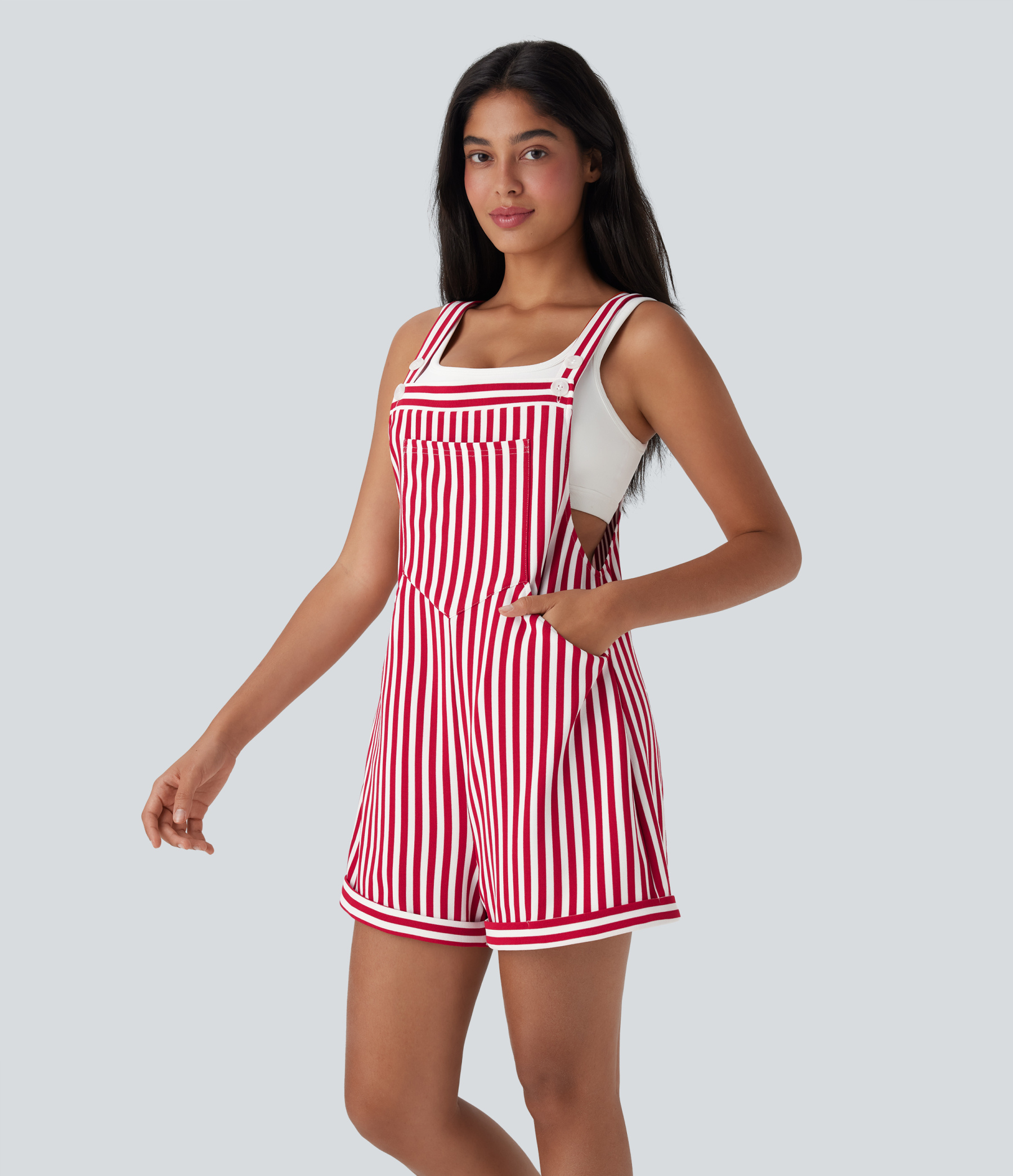 Pockets Stripe Waffle Overalls