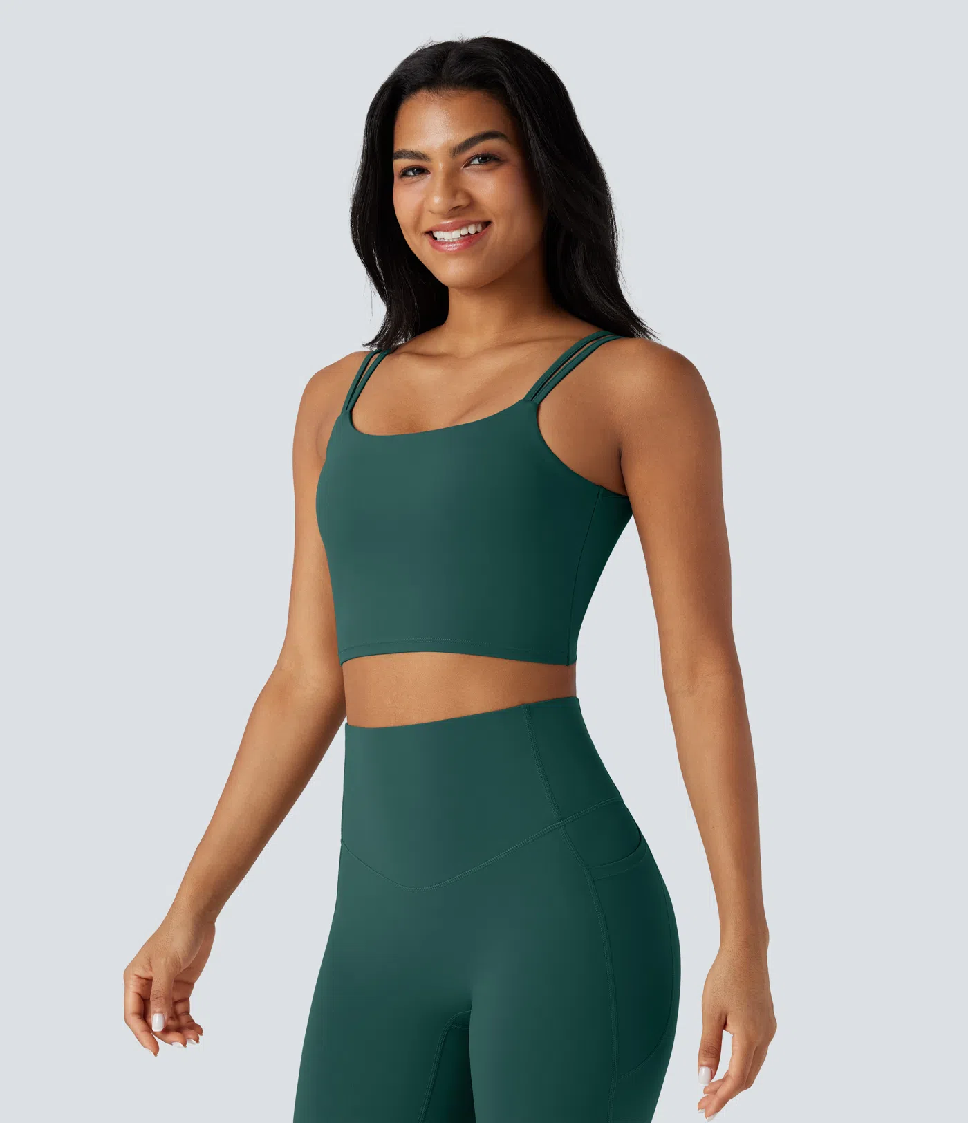 Double-shoulder-strapped, Knot-front, Backless Cropped Yoga Tank Top