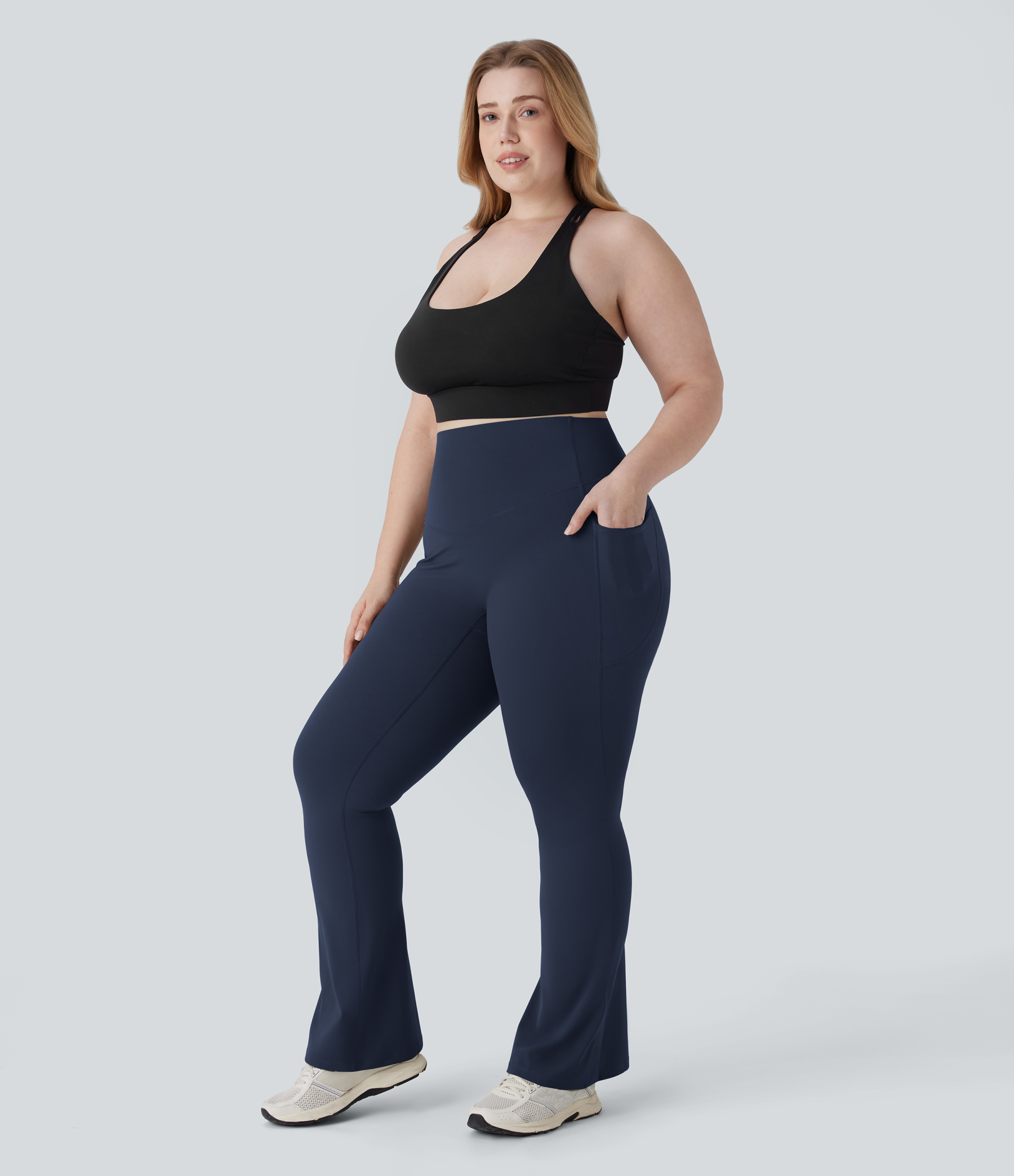 High Waisted Tummy Control Pocket Shaping Yoga Bootcut Plus Size Leggings