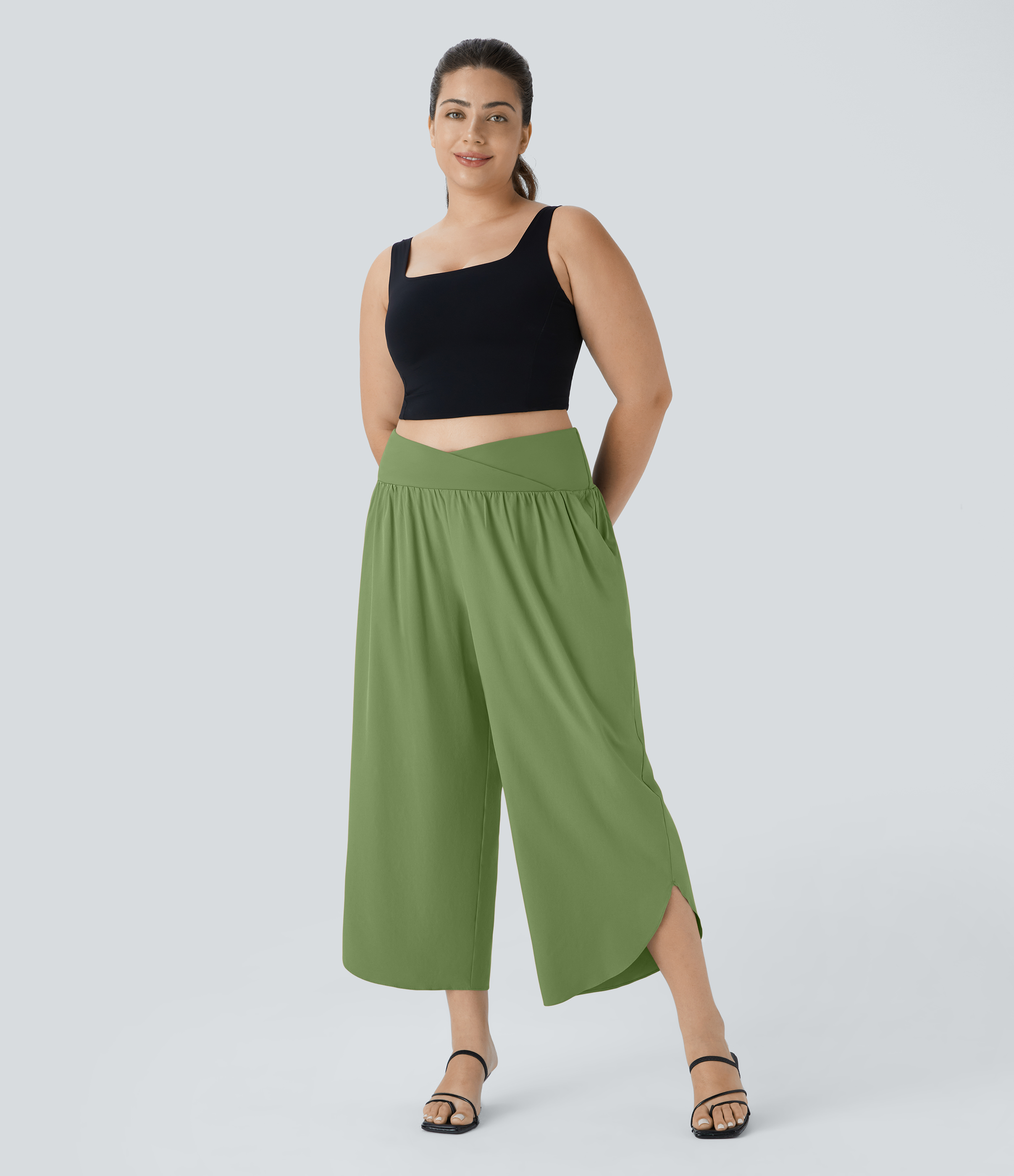 High Waisted Crossover Pocket Quick Dry Plus Size Pants
